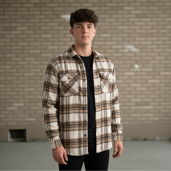 Other - Men’s Brown & Tan Plaid Button-Down Shirt | Classic Flannel Style | Size M